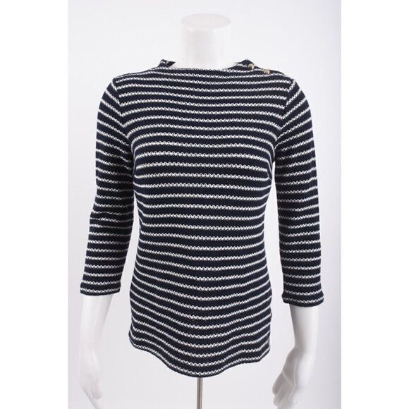 Talbots Womans Sweater Shirt Size PP 0-2 Petite Navy Blue White Striped NWOT - Picture 1 of 6